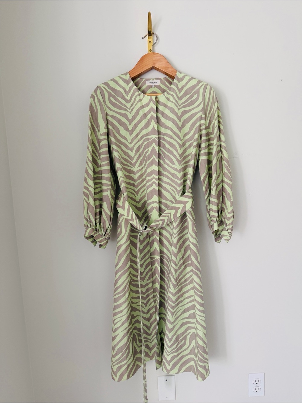 Lafayette 148 Silk Linen Zebra Print Belted Midi Dress size medium